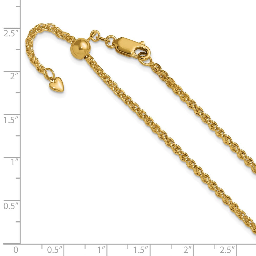 22 Inch 14K Yellow Gold Adjustable 2.5mm Semi Solid Spiga Chain Necklace