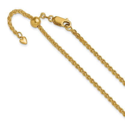3 Inch 14K Yellow Gold Adjustable 2.5mm Semi Solid Spiga Chain Necklace