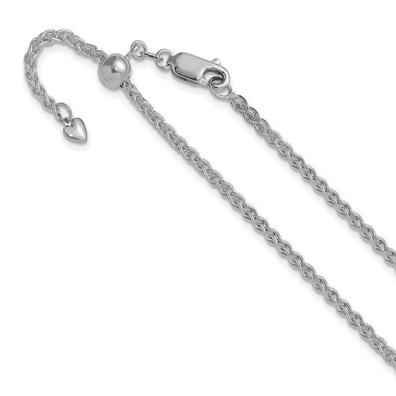 3 Inch 14K White Gold Adjustable 2.5mm Semi Solid Spiga Chain Necklace