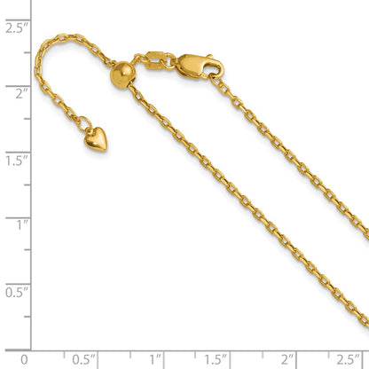 14K Yellow Gold Adjustable 1.65mm Semi Solid D/C Cable Chain Necklace