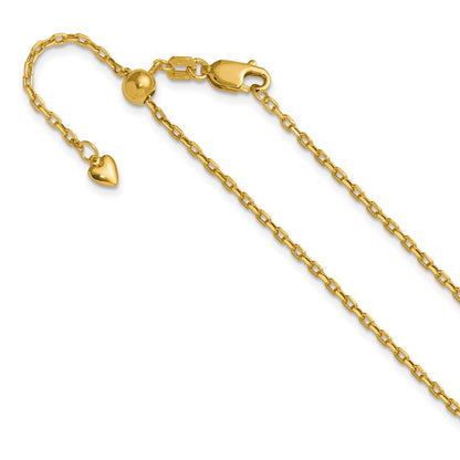 14K Yellow Gold Adjustable 1.65mm Semi Solid D/C Cable Chain Necklace