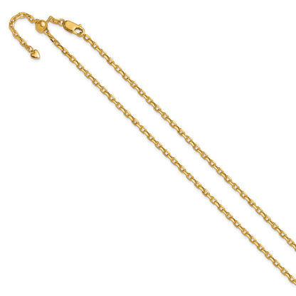14K Yellow Gold Adjustable 2.75mm Semi Solid D/C Cable Chain Necklace