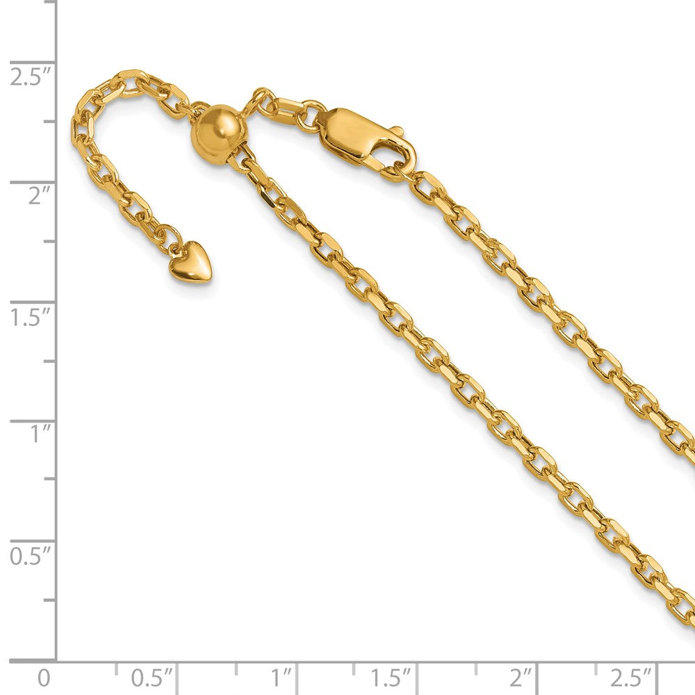 14K Yellow Gold Adjustable 2.75mm Semi Solid D/C Cable Chain Necklace