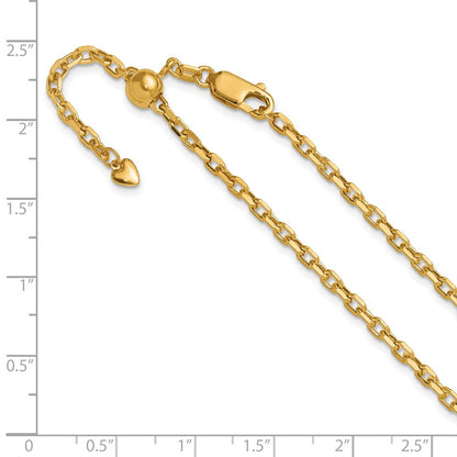 14K Yellow Gold Adjustable 2.75mm Semi Solid D/C Cable Chain Necklace