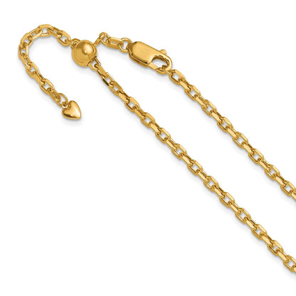 14K Yellow Gold Adjustable 2.75mm Semi Solid D/C Cable Chain Necklace