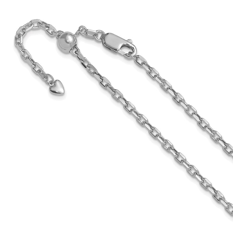 3 Inch 14K White Gold Adjustable 2.75mm Semi Solid D/C Cable Chain Necklace