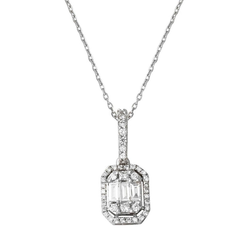 14K White Gold 0.40 Ct Baguette Diamond Necklace