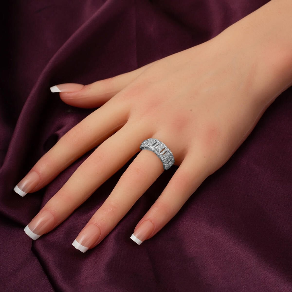 14K White Gold Baguette Five Stone Cubic Zirconia Ring