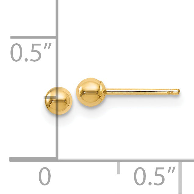 14K Yellow Gold Polished 3mm Ball Post Earrings