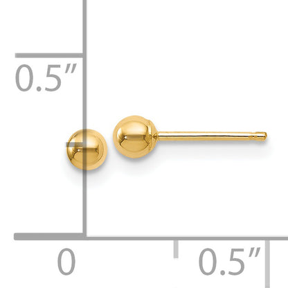 14K Yellow Gold Polished 3mm Ball Post Earrings