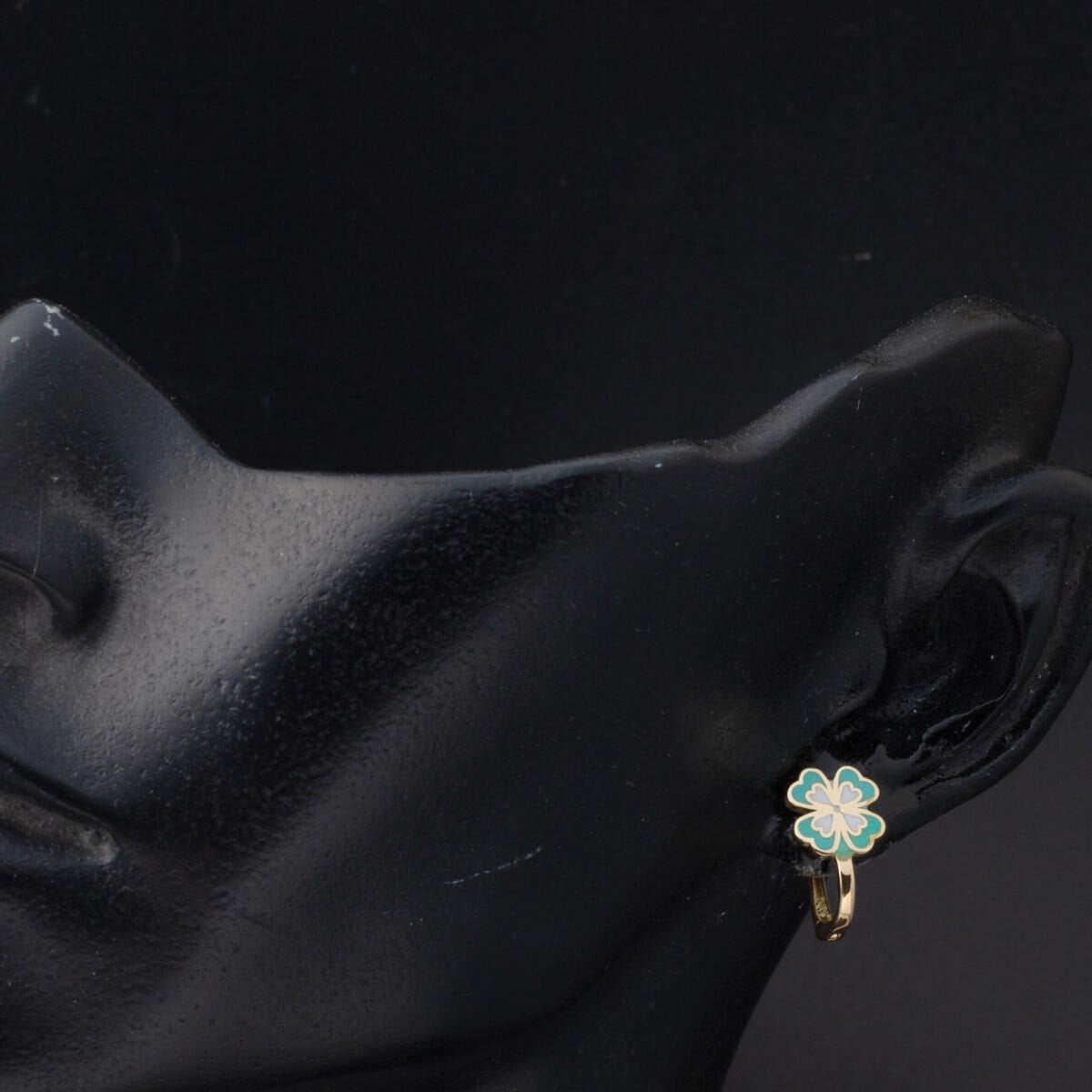 14K Yellow Gold Water Green Clover Enamel Children's Earrings