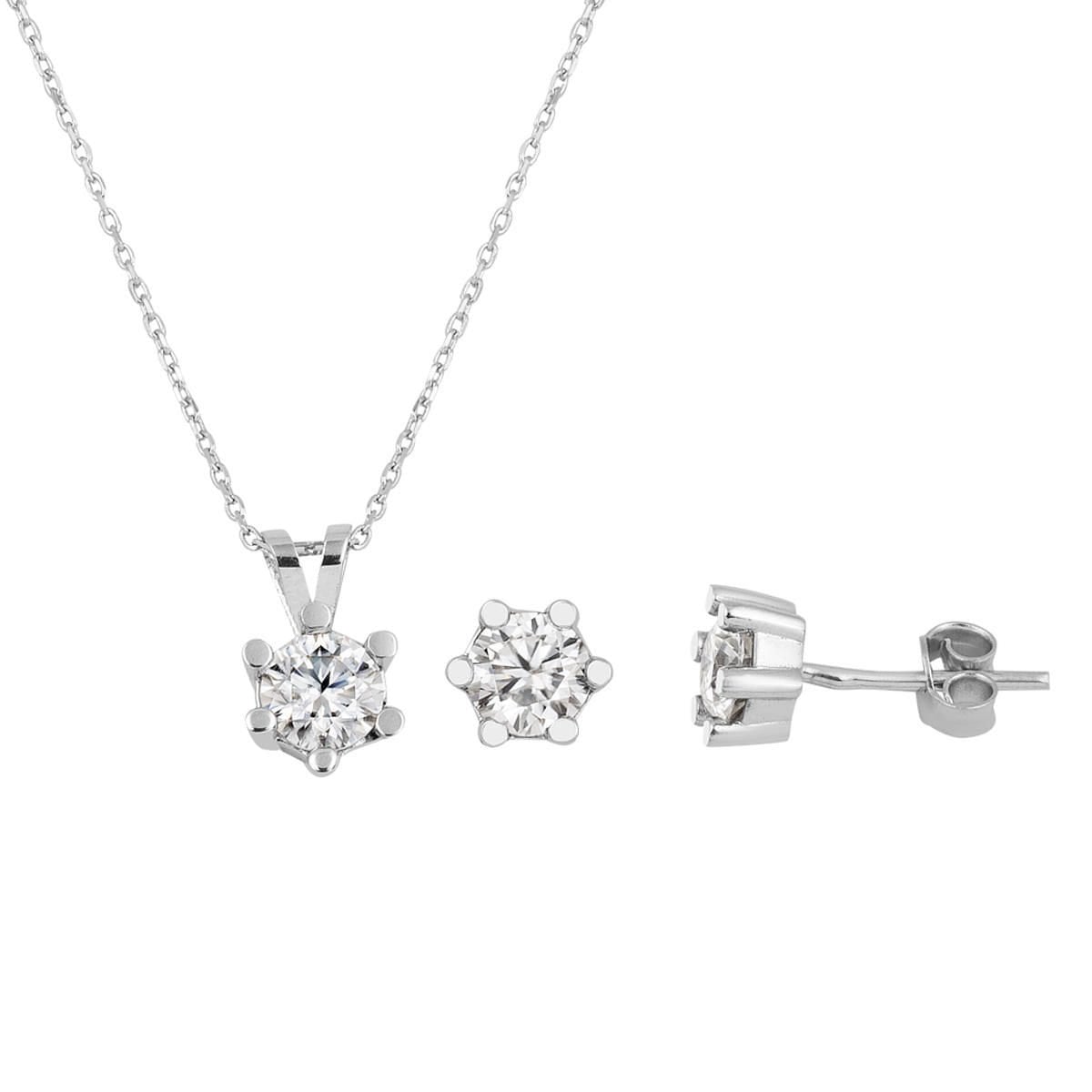 14K White Gold 1.50 Ct Moissanite Necklace and Earrings Set