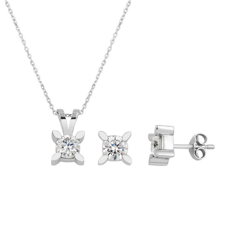14K White Gold 1.50 Ct Moissanite Necklace and Earrings Set (4.32 g)