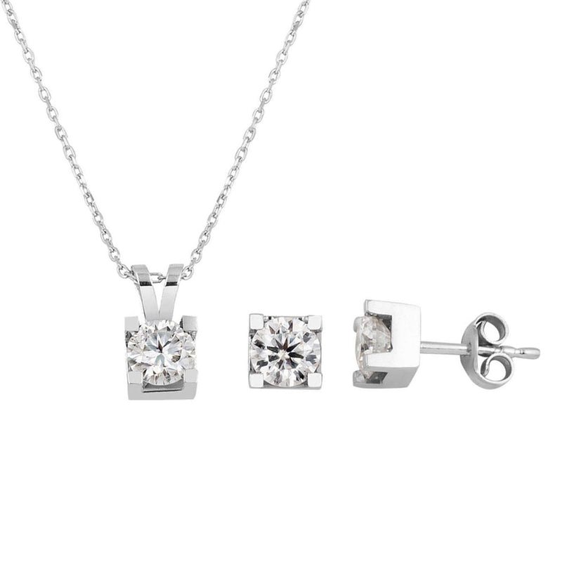 14K White Gold 1.50 Ct Solitaire Moissanite Necklace and Earrings Set