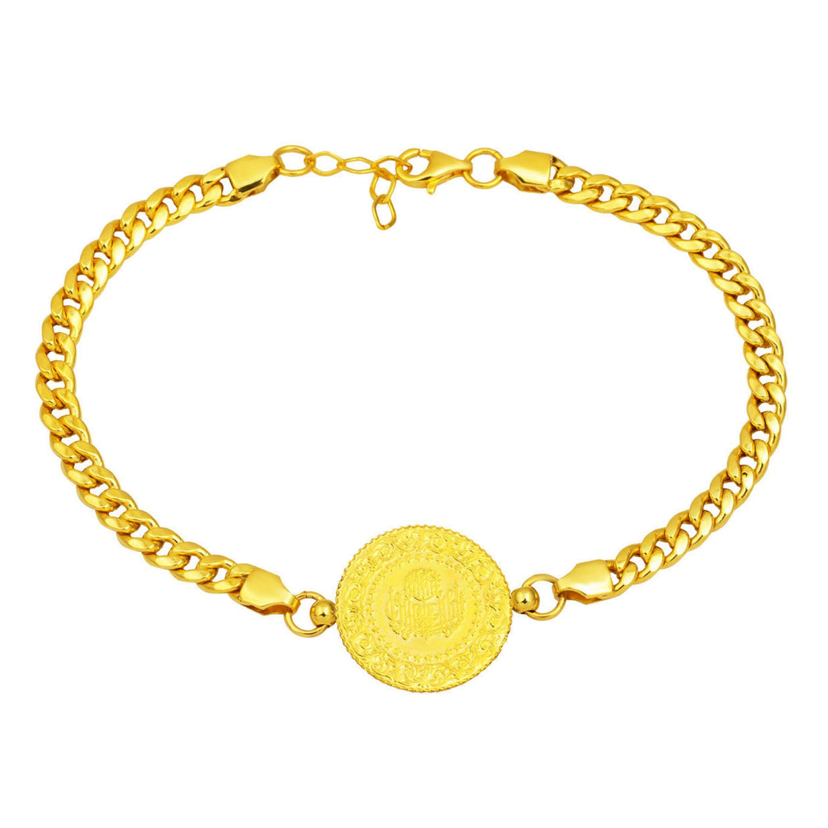 14K Yellow Gold Curb Chain Quarter Coin Bracelet