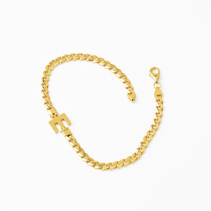 14K Yellow Gold Initial E Curb Bracelet (4.68 g)