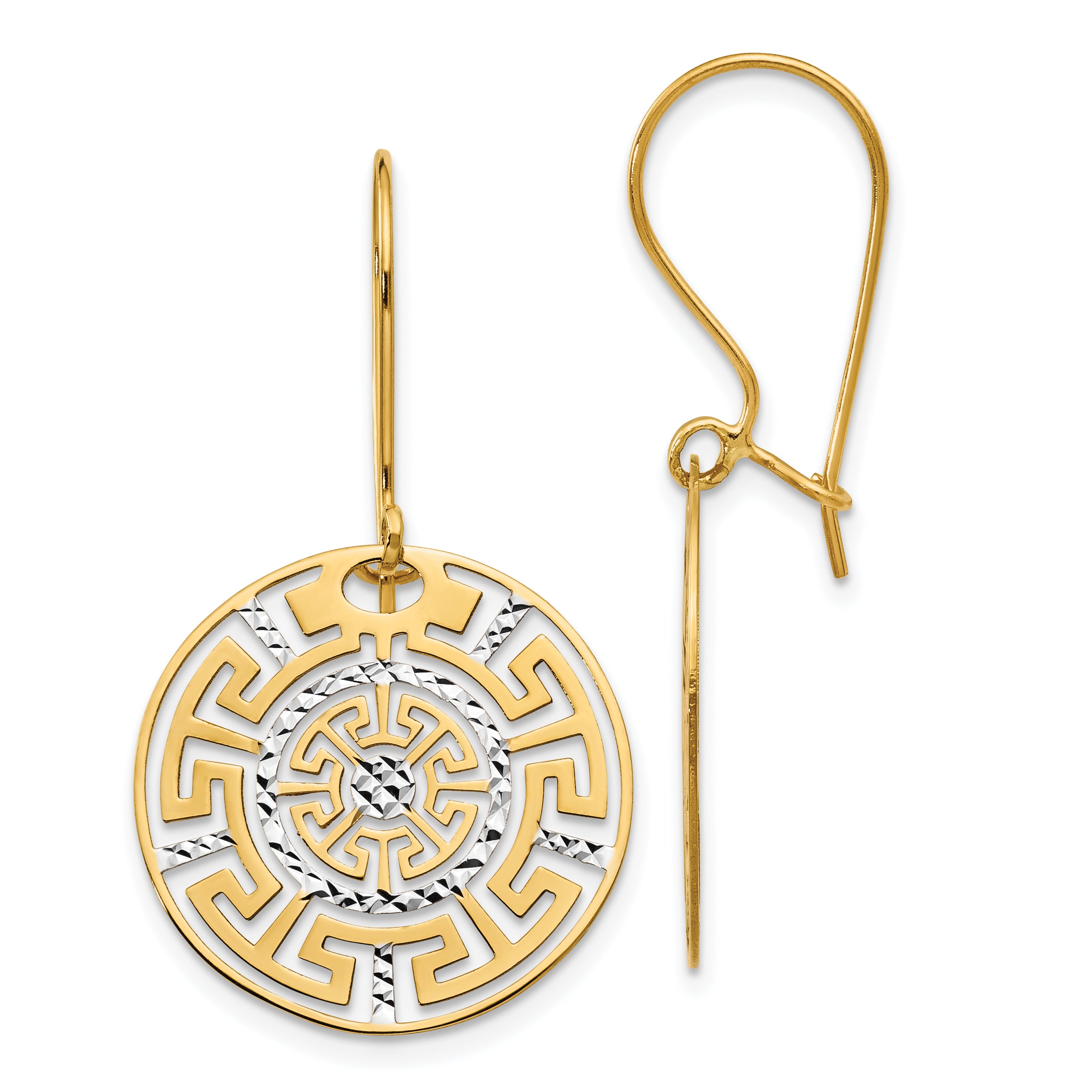 14K Two-Tone Greek Key Dangle Earrings