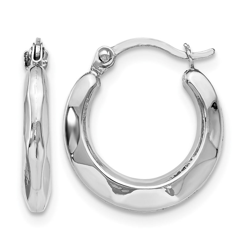 14K White Gold Polished Hinged Hoop Earrings