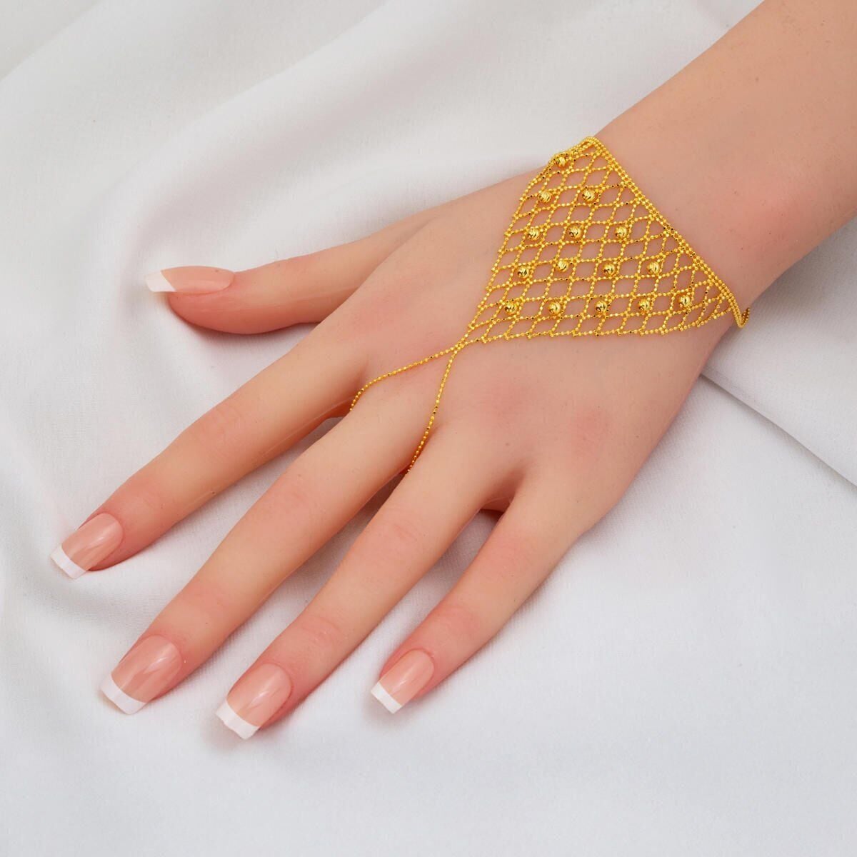 14K Yellow Gold Bead Braided Shahmaran Bracelet (7.2 g)