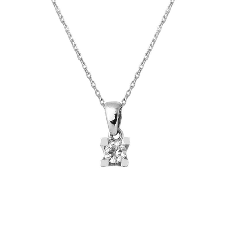 14K White Gold 0.16 Ct Solitaire Diamond Necklace