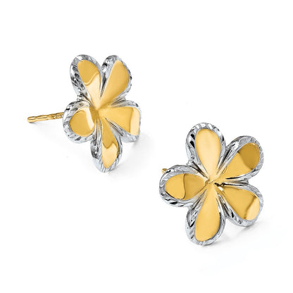 14K Yellow & Rhodium W/Rhodium Flower Post Earrings