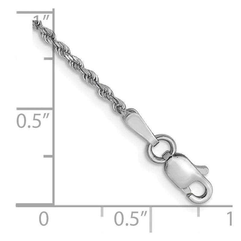 7 Inch 14k White Gold 1.5mm Diamond-Cut Rope Chain Bracelet