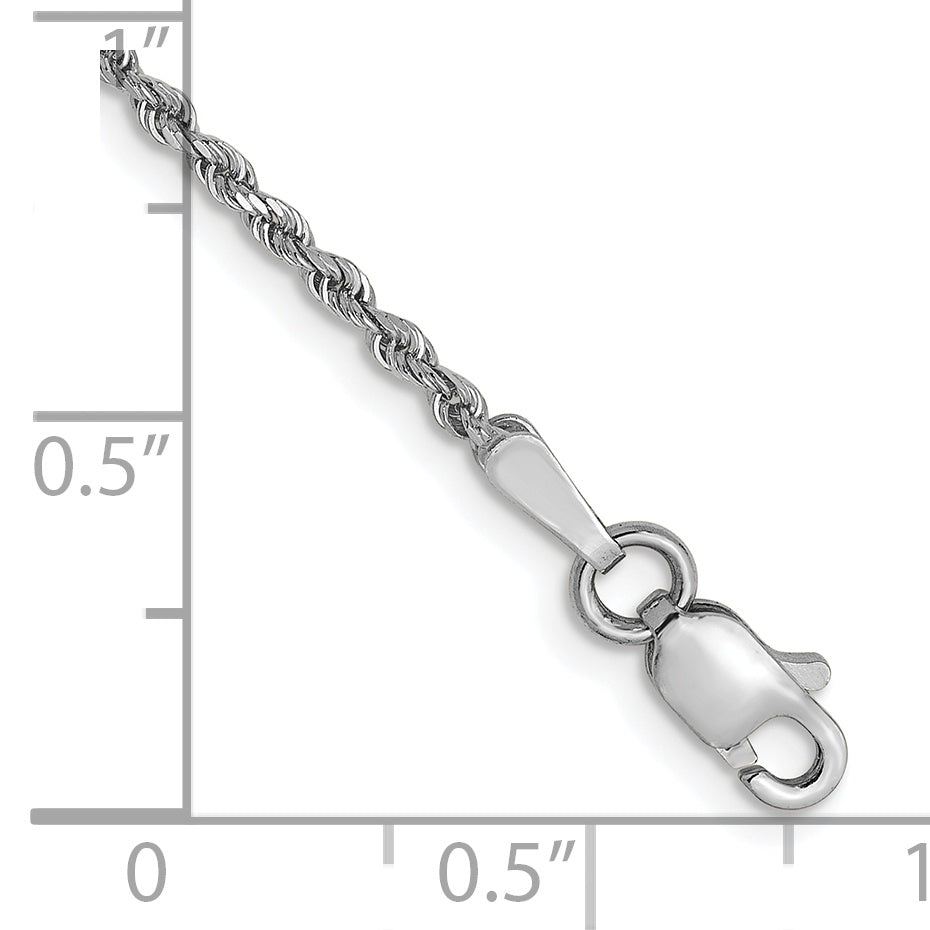 9 Inch 14K White Gold 1.5mm Diamond-Cut Rope Chain Anklet