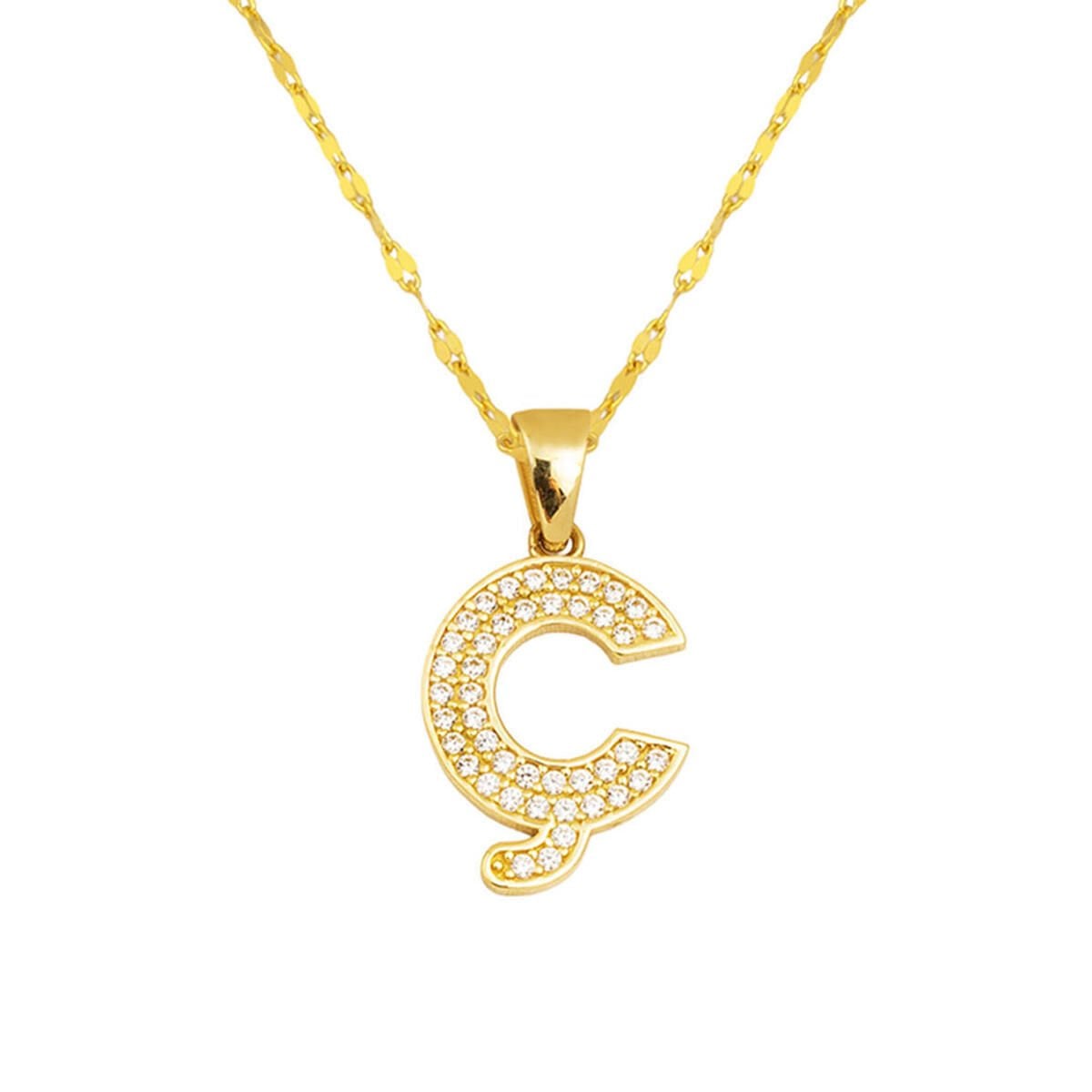 14K Yellow Gold Initial C Cubic Zirconia Necklace (2.35 g)