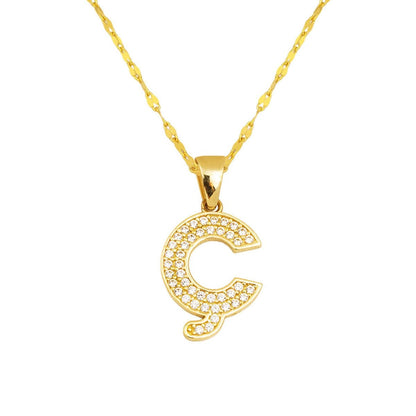 14K Yellow Gold Initial C Cubic Zirconia Necklace (2.35 g)