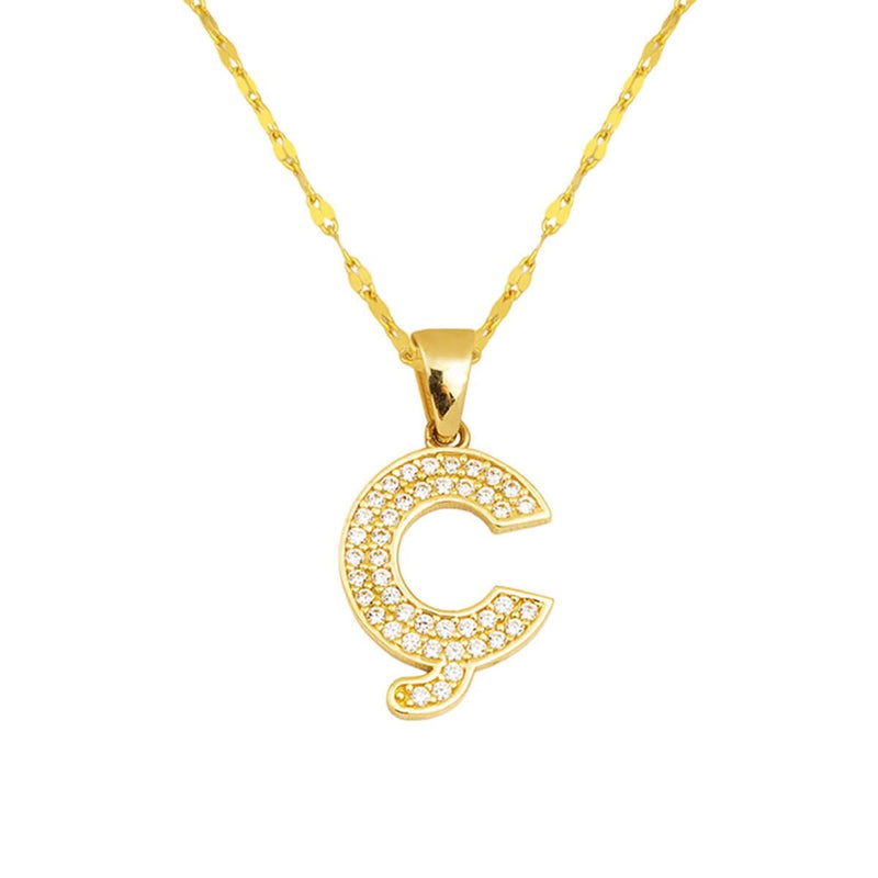14K Yellow Gold Initial C Cubic Zirconia Necklace (2.35 g)
