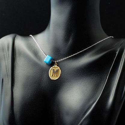 14K Yellow Gold Oval Initial M Pendant