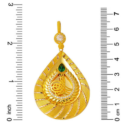 14K Yellow Gold Teardrop Ottoman Tughra Cubic Zirconia Necklace (9.51 g)