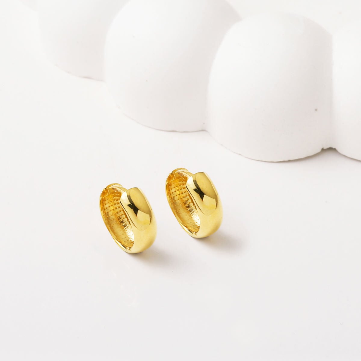 14K Yellow Gold Wide Puffed Hoop Earrings