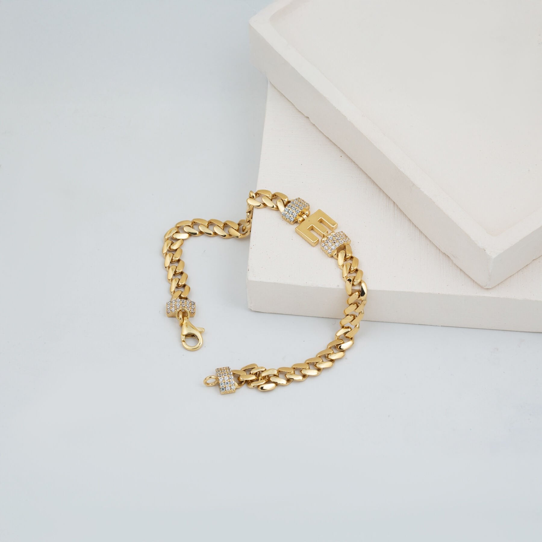 14K Yellow Gold Initial E Cubic Zirconia Bracelet