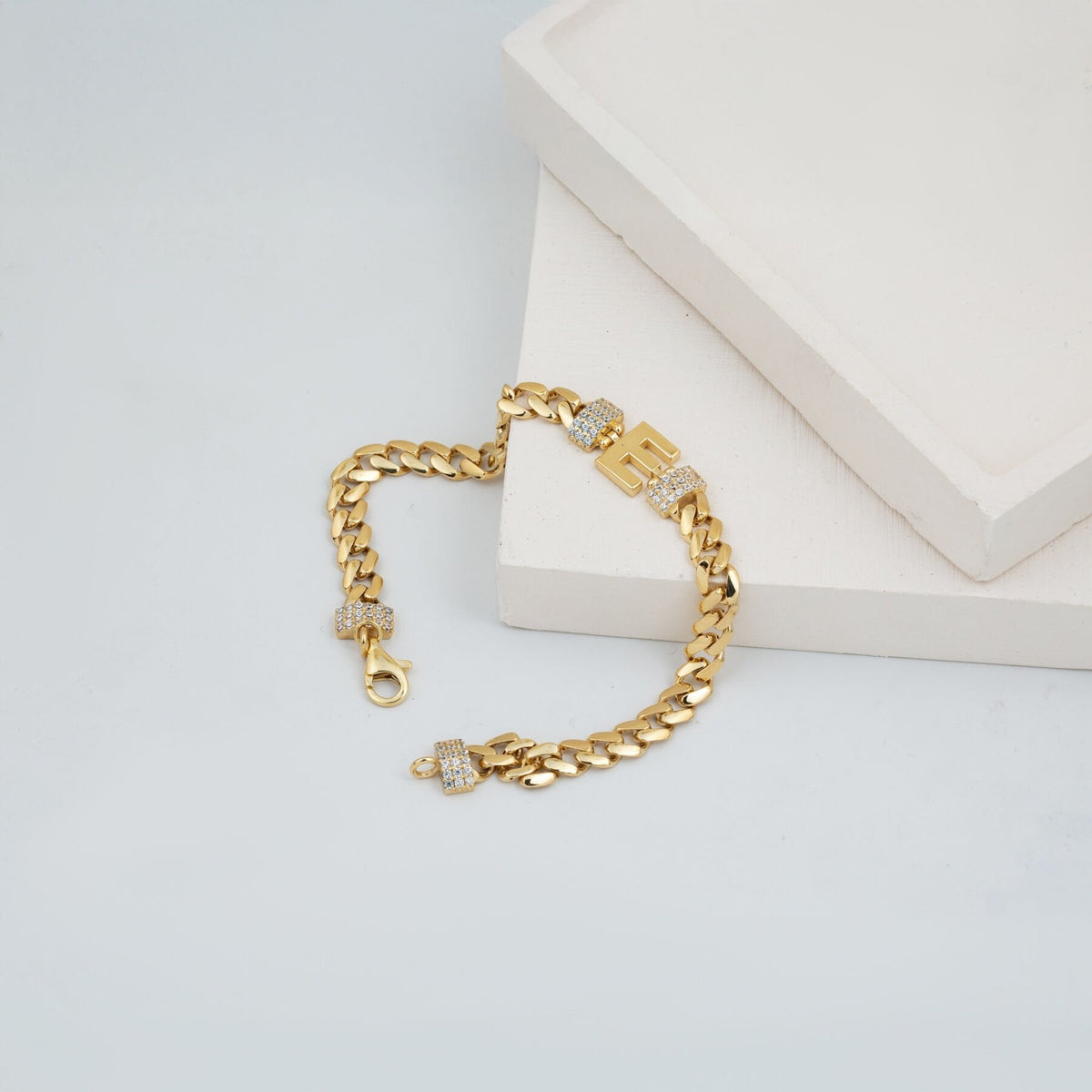 14K Yellow Gold Initial E Cubic Zirconia Bracelet