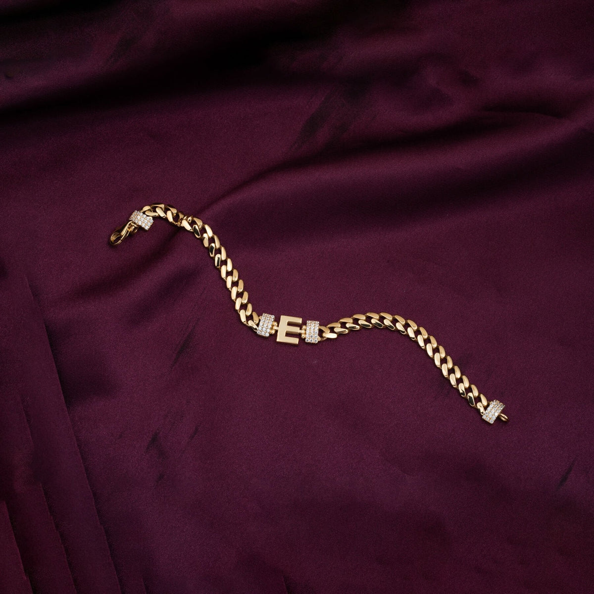 14K Yellow Gold Initial E Cubic Zirconia Bracelet