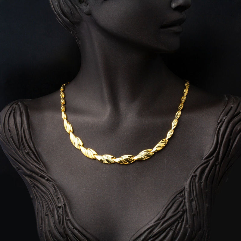14K Yellow Gold Wedding Necklace Bracelet Earrings Set (21.65 g)