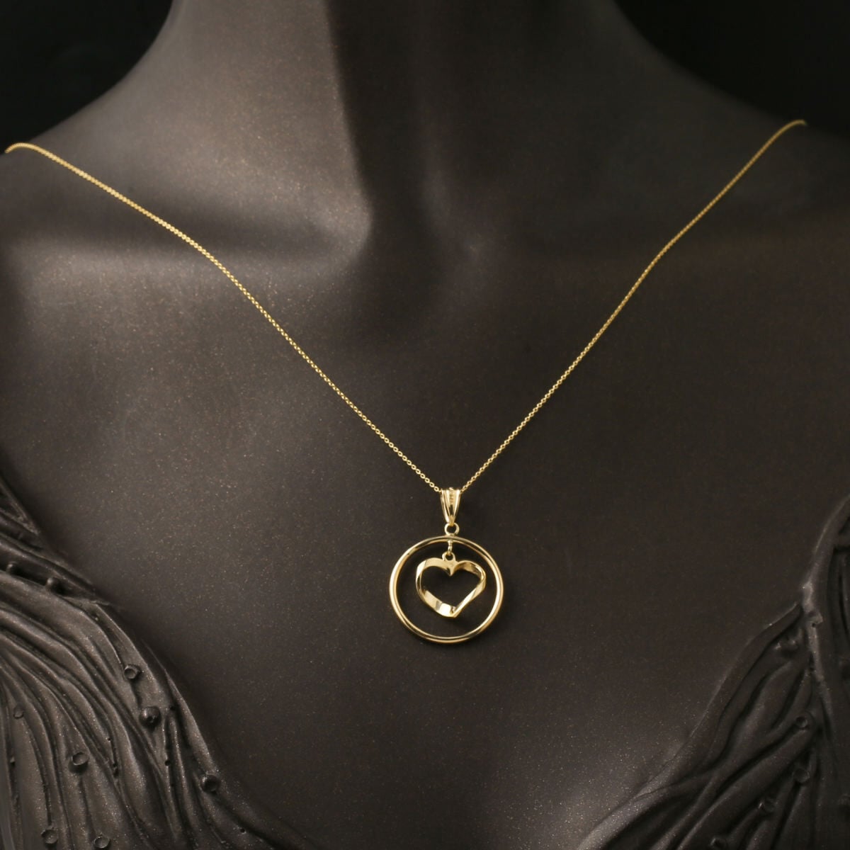 14K Yellow Gold Heart Hoop Pendant