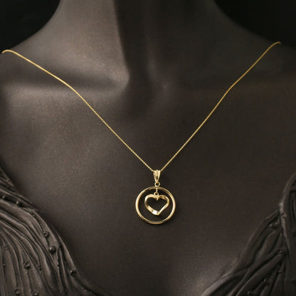 14K Yellow Gold Heart Hoop Pendant
