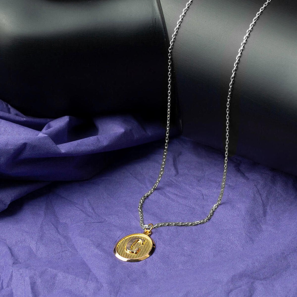 14K Yellow Gold Oval Initial C Pendant