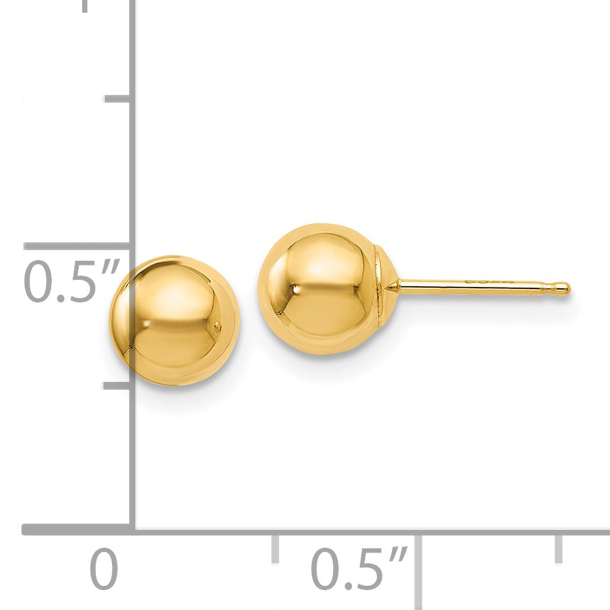 14K Yellow Gold Polished 6mm Ball Post Earrings