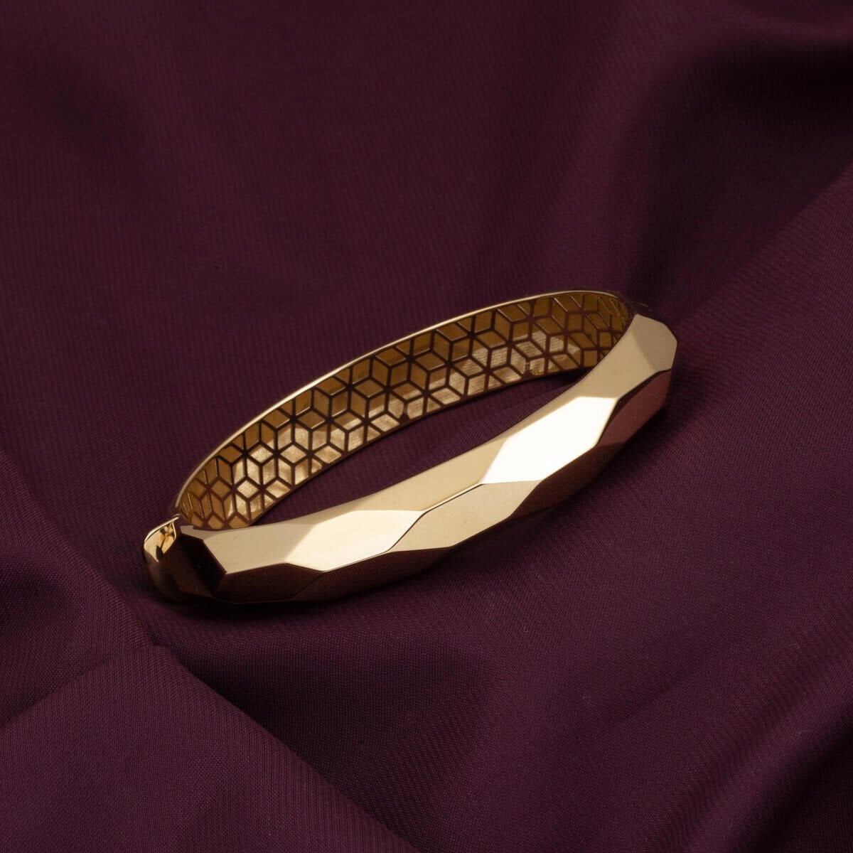 14K Yellow Gold Marquise Hand Engraved Hinged Cuff Bangle