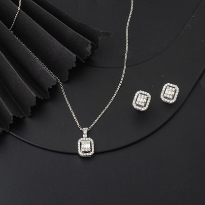 14K White Gold 0.67 Ct Baguette Diamond Necklace Earrings Set