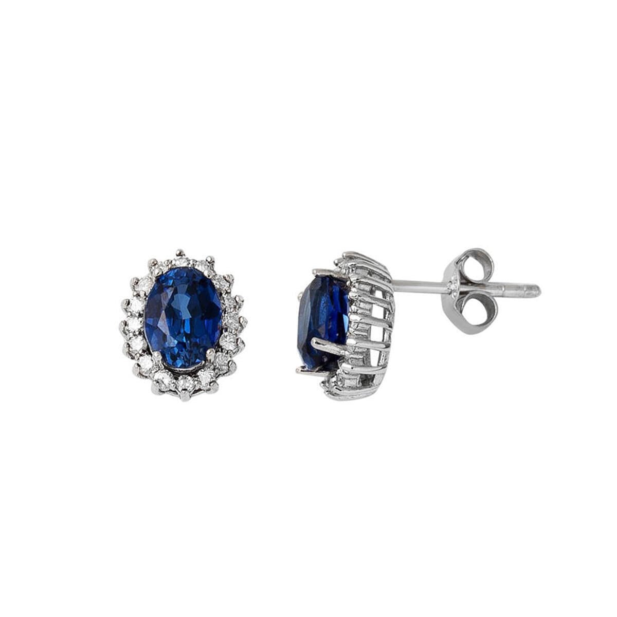 14K White Gold 1.70 Ct Sapphire Diamond Earrings