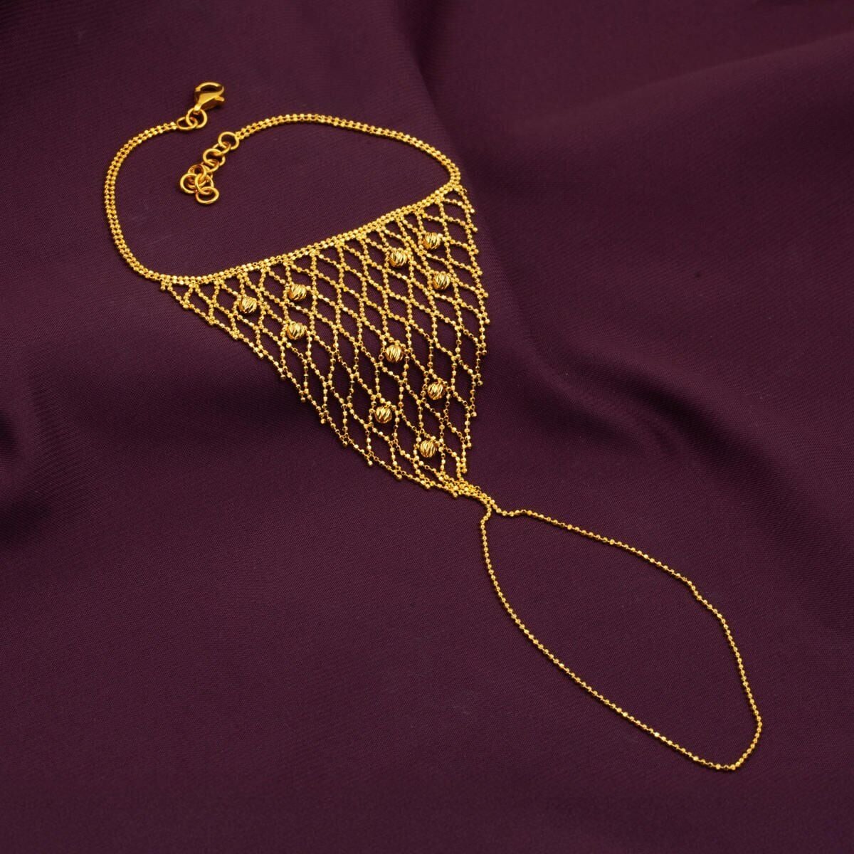 14K Yellow Gold Gold Bead Mesh Shahmaran Bracelet