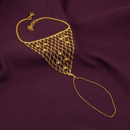 14K Yellow Gold Gold Bead Mesh Shahmaran Bracelet