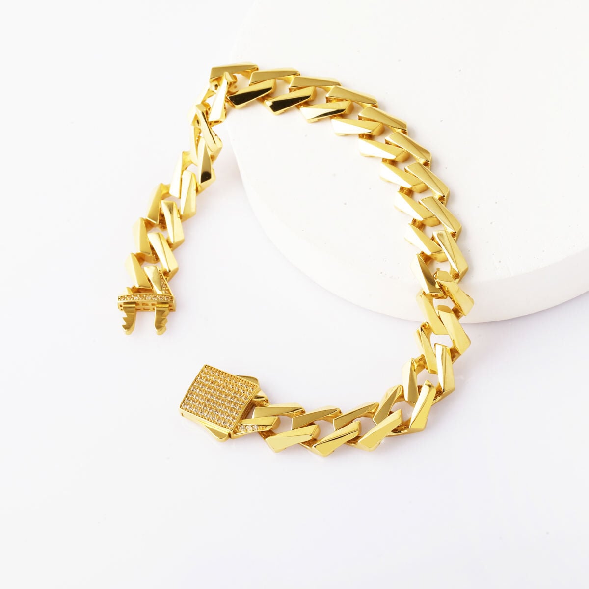 14K Yellow Gold Italian Curb Cubic Zirconia Bracelet