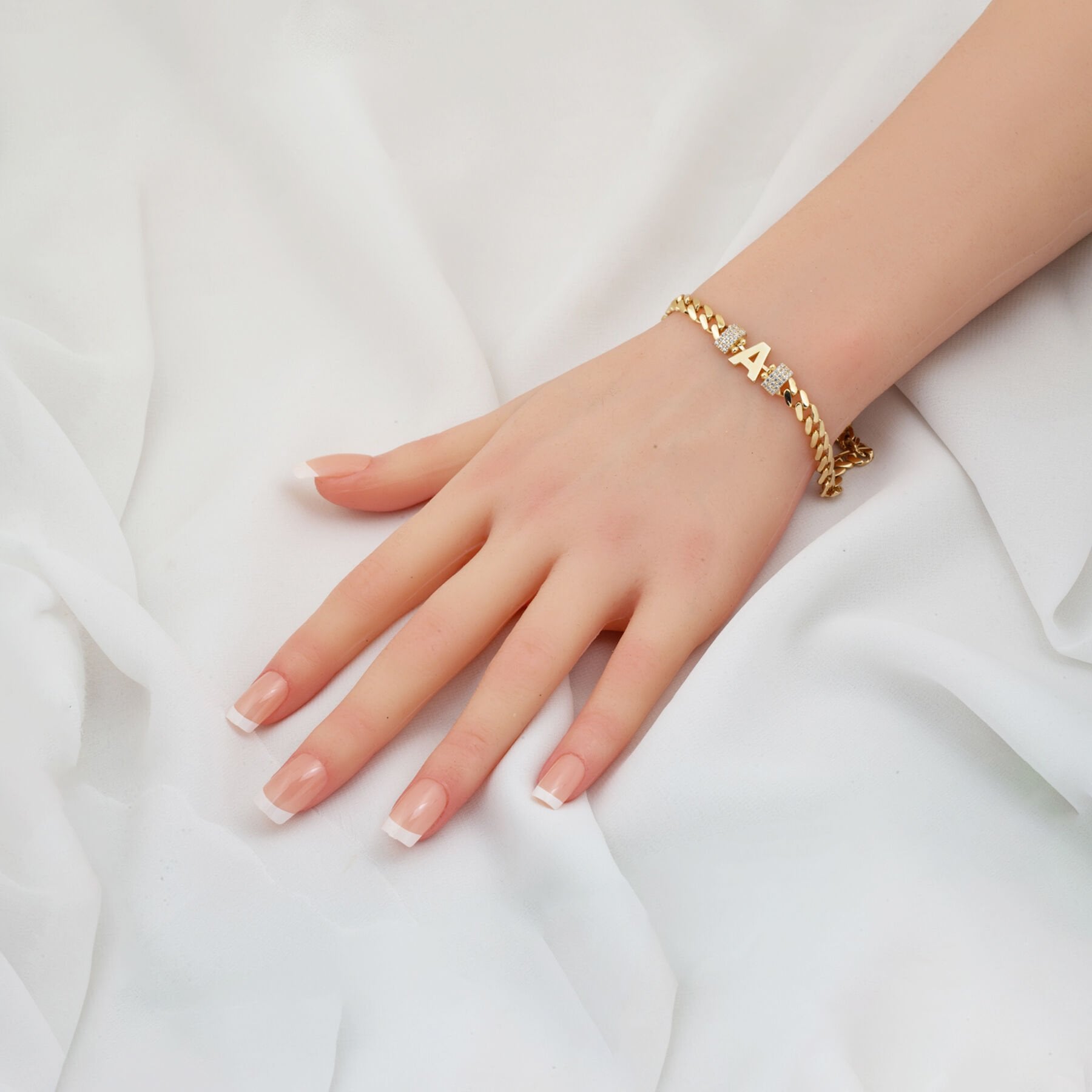 14K Yellow Gold Initial A Cubic Zirconia Bracelet