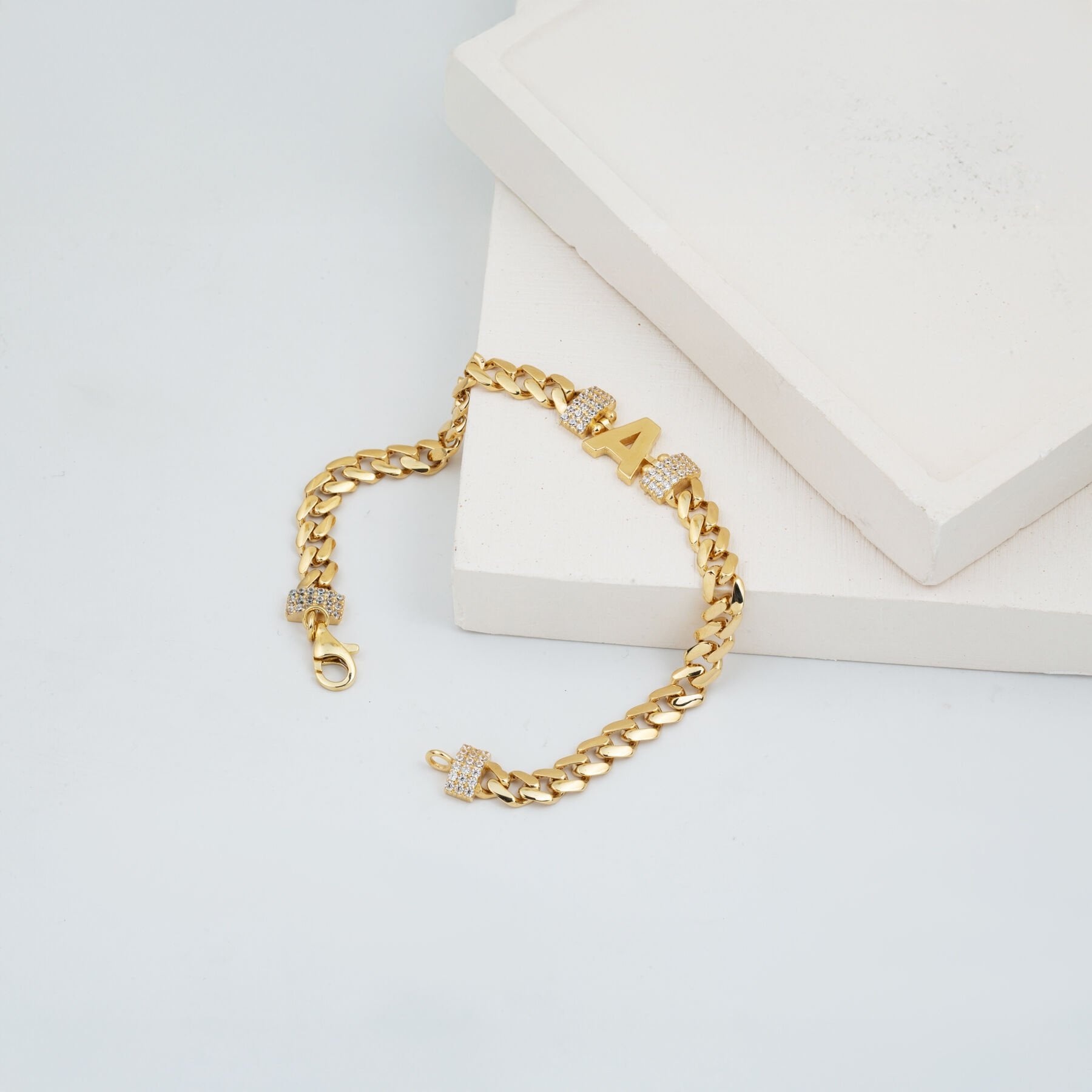 14K Yellow Gold Initial A Cubic Zirconia Bracelet