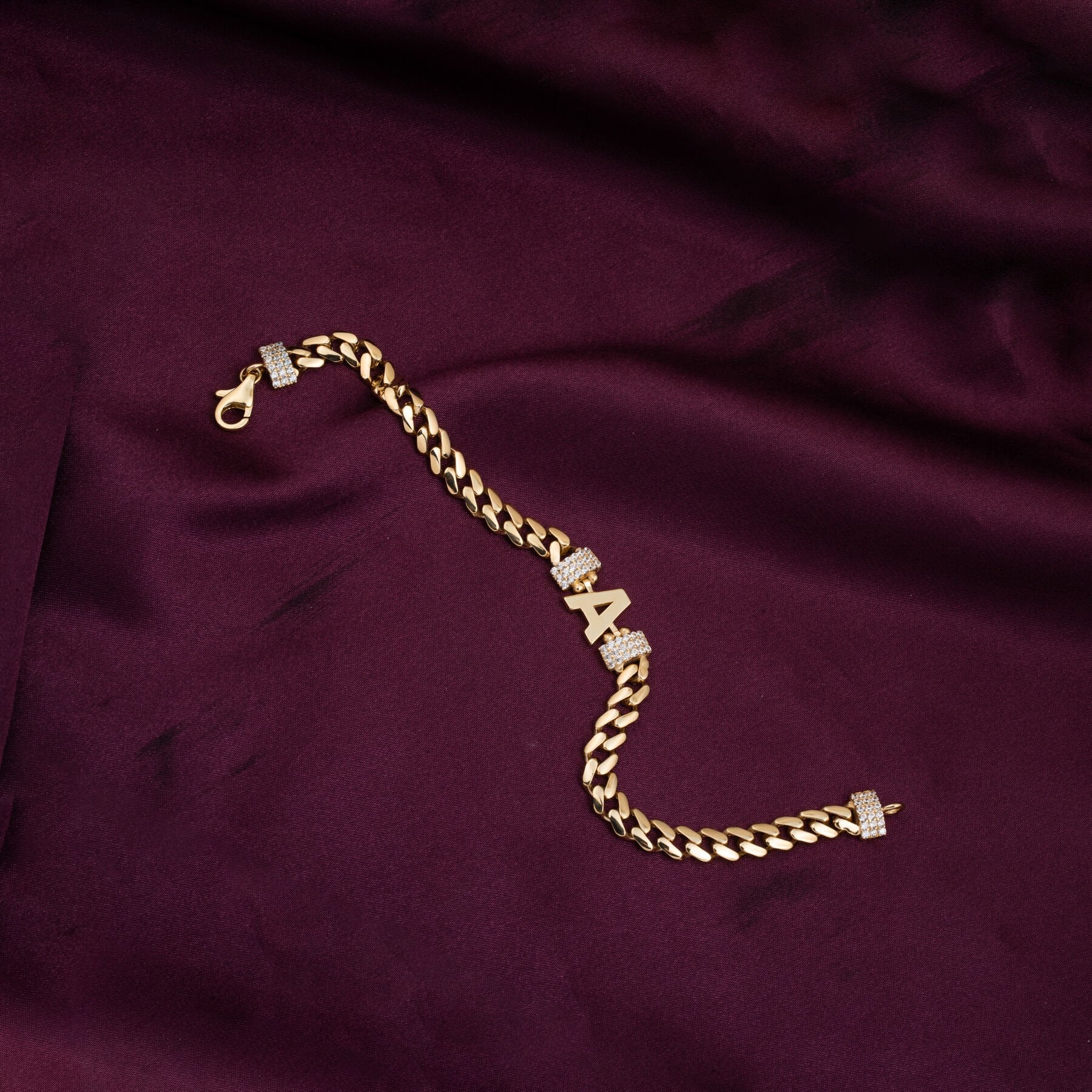 14K Yellow Gold Initial A Cubic Zirconia Bracelet